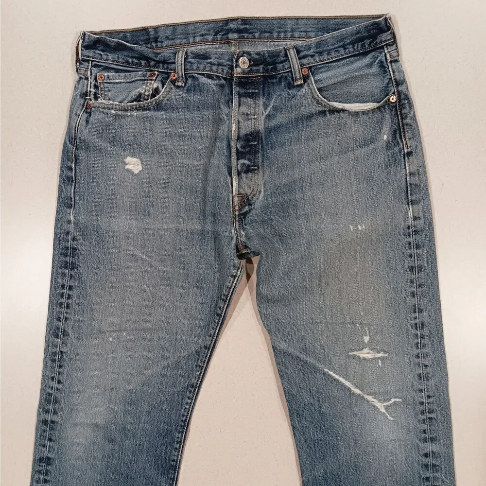 Levi's 501 Distressed Ripped Button Fly Jeans